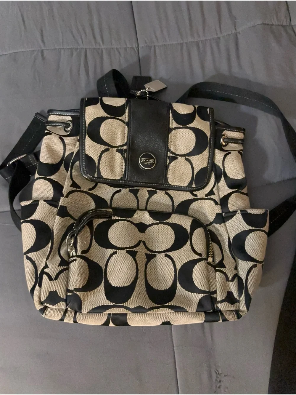 Coach Signature Canvas Backpack in Tan and Black Y2K A1361-F21928